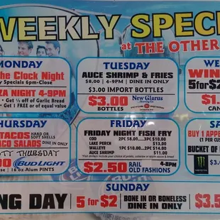 the menu for the week specials