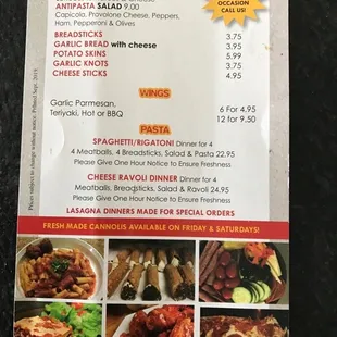 the menu for the restaurant