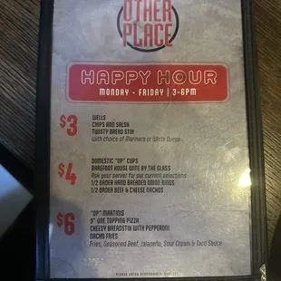 Happy Hour menu