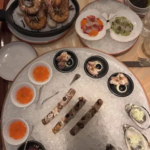 Seafood platter, prawns &amp; scallop crudo.