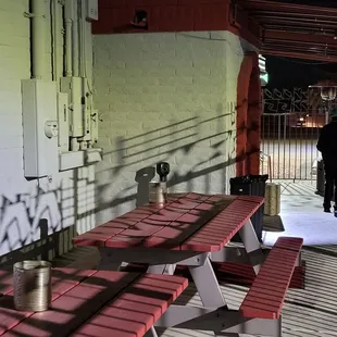 a red picnic table