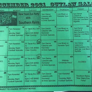 Pick up a schedule at the bar.