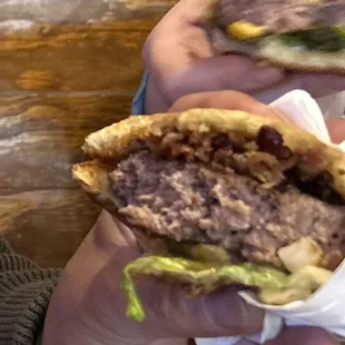 Top cheese burger, bottom The outlaw burger