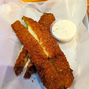 fried fish sticks with dipping sauce
