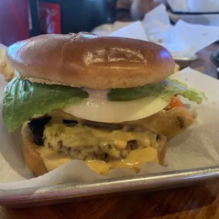 Chili relleno burger. I'm a sucker for a burger on a brioche bun.