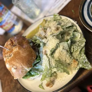 a burger and salad
