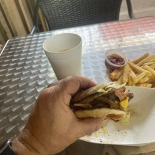 Smash burger and fries