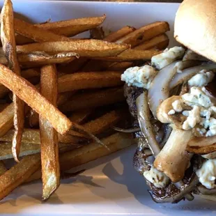 The Fungus Among Us burger with hand cut fries.