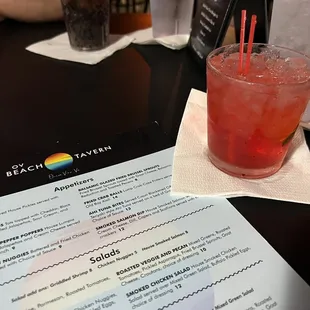 a drink and menu