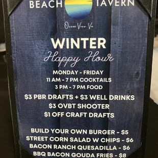 Winter Happy Hour Specials