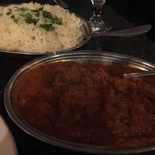 Kadai Gosht (tender chunks of lamb with sautéed onions, tomatoes, garlic, jalapeños, ginger and spices)