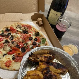 Take Out wings &amp; Veggie Pizza