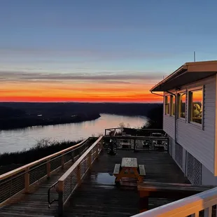 a view of a lake at sunset