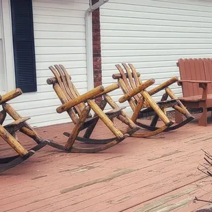 a row of rocking chairs