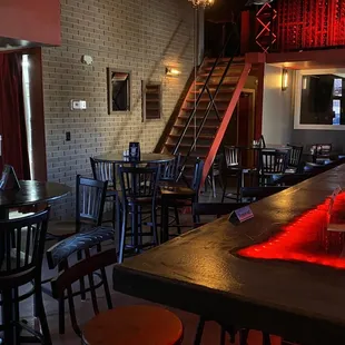 Bar tables and upper wine area