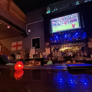 the bar and television in the background