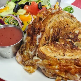 Chicken melt and salad