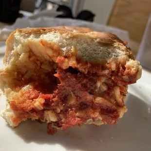 Inside the massive meatball sub