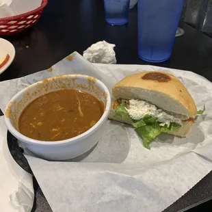 Chicken Tortilla soup and Chicken Salad on life changing soft bread.