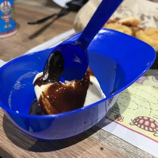 Ice cream with chocolate syrup
