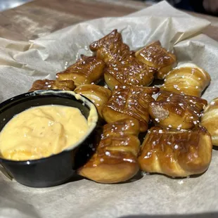 Pretzel Bites with beer cheese - Tasty, but pricey $11.50