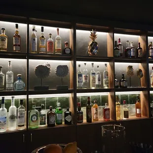 a wall of liquor bottles