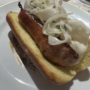 Pork and snapper (yes, fish) sausage. Yummy!