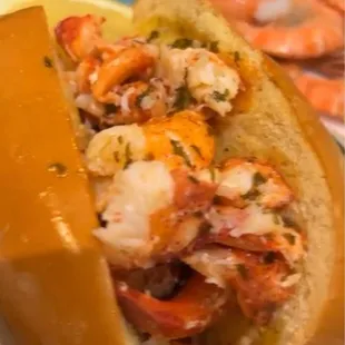 Hot lobster roll and shrimp cocktail