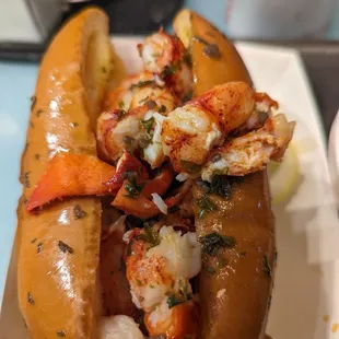 a lobster sandwich on a bun