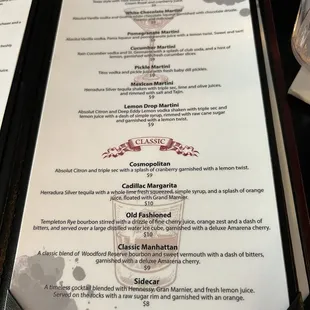 Cocktail menu