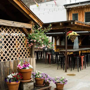 Flowers bloom all summer long in the courtyard. Come enjoy them with us!