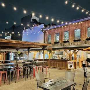 tables, chairs, and umbrellas