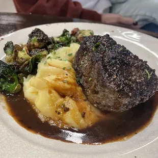 Filet Mignon, mashed potato's and Brussel Sprouts