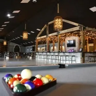 a pool table with balls on it