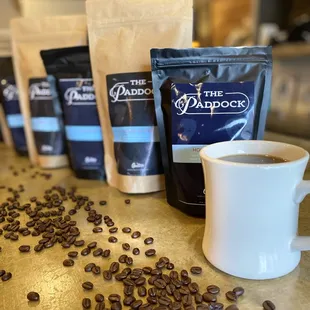 Enjoy a rich cup of drip in house or pick up a bag to brew at home!