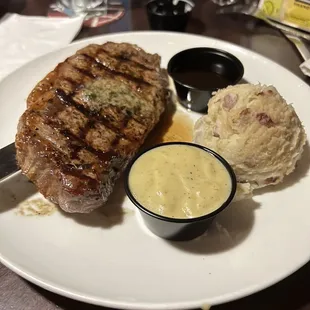 KC Strip Steak with Side of Garlic Mashed Potatoes  The gravy, as you can see, was a no go