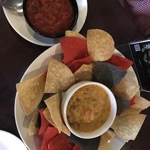 Chips &amp; Queso... it also comes with a bowl of salsa... a great Happy Hour appetizer for only $4... Delicious !!