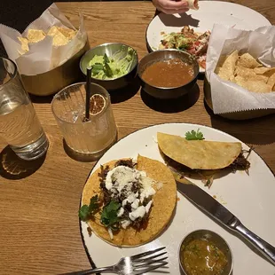 Short rib &quot;double stack&quot; taco (left) and birria taco (right).