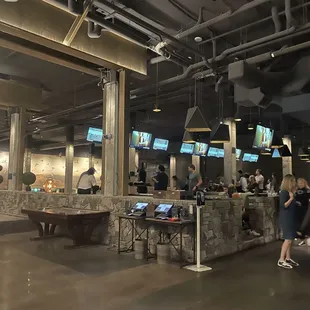 View of one of the duckpin bowling areas from the bar