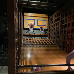 a basketball hoop in a basketball court