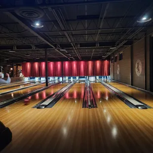 a bowling alley with bowling lanes