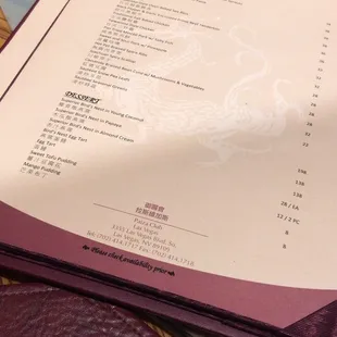 a menu on a table