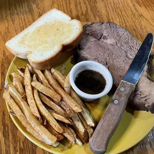 Special of the day - Open face prime rib with hand cut fries