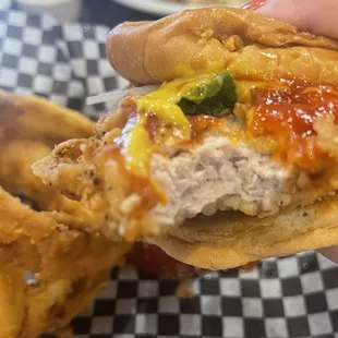 Hand breaded Tenderloin.  Onion Rings.