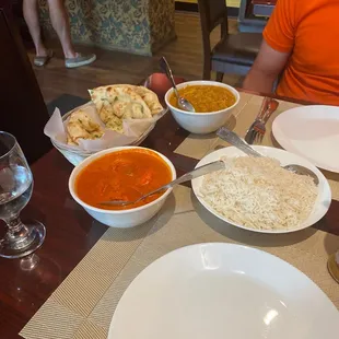 Garlic Naan, Chicken Tikka Masala, Chicken Madras