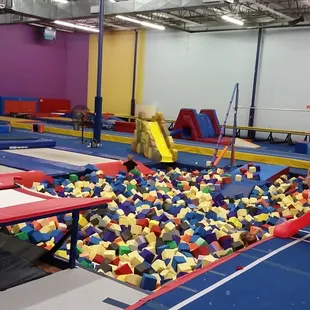 Super fun foam block pit in main gym area! Complete with multiple surrounding trampoline entry points. :)