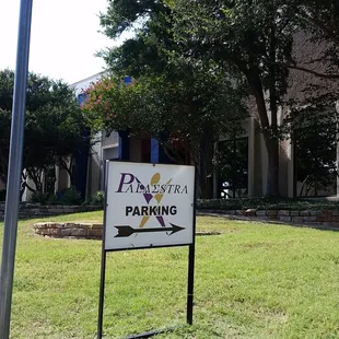 Parking signage from road.