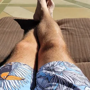 Happy customer enjoying the sun. His trunks match the vibe.