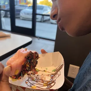 Watermelon dipped in milk choc and fruity pebbles