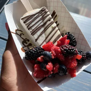 My Paleta Dolce De leche White chocolate with milk chocolate drizzle Strawberry and raspberries